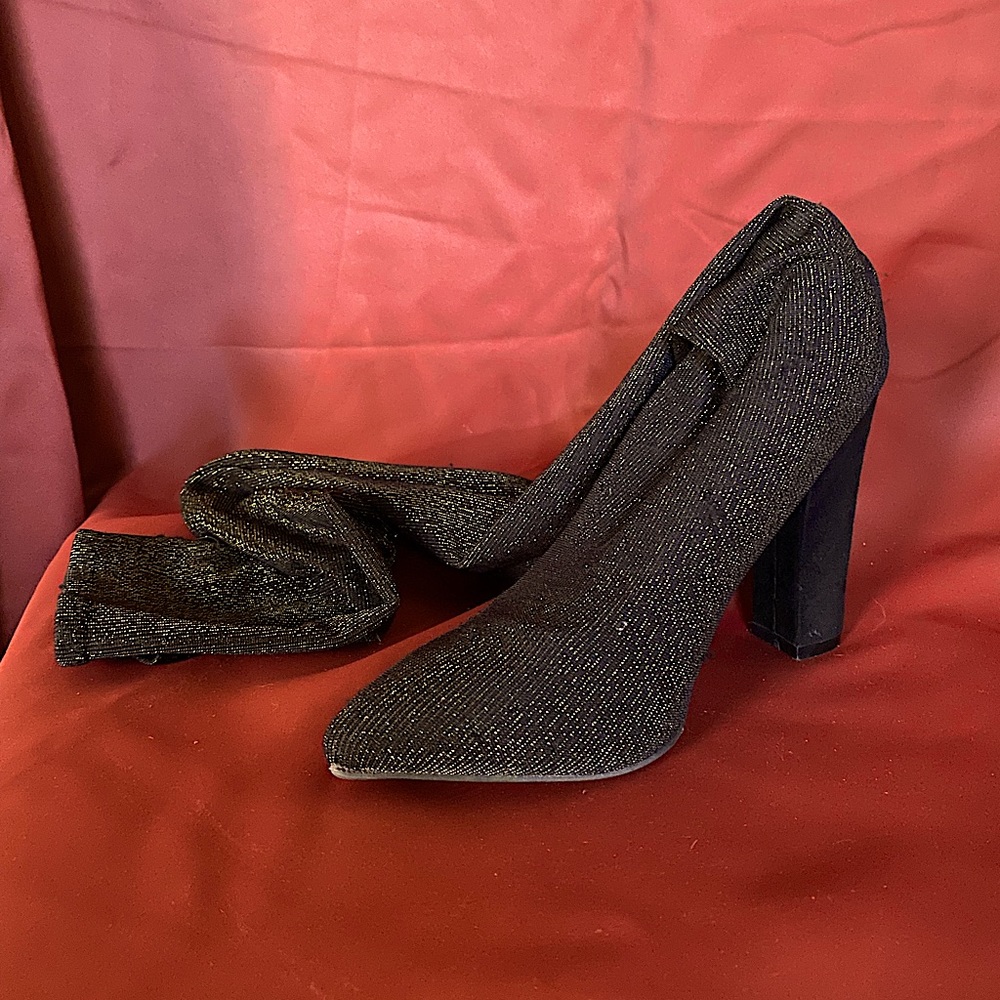 Thigh High Black w/ Gold Accent Stocking Heel